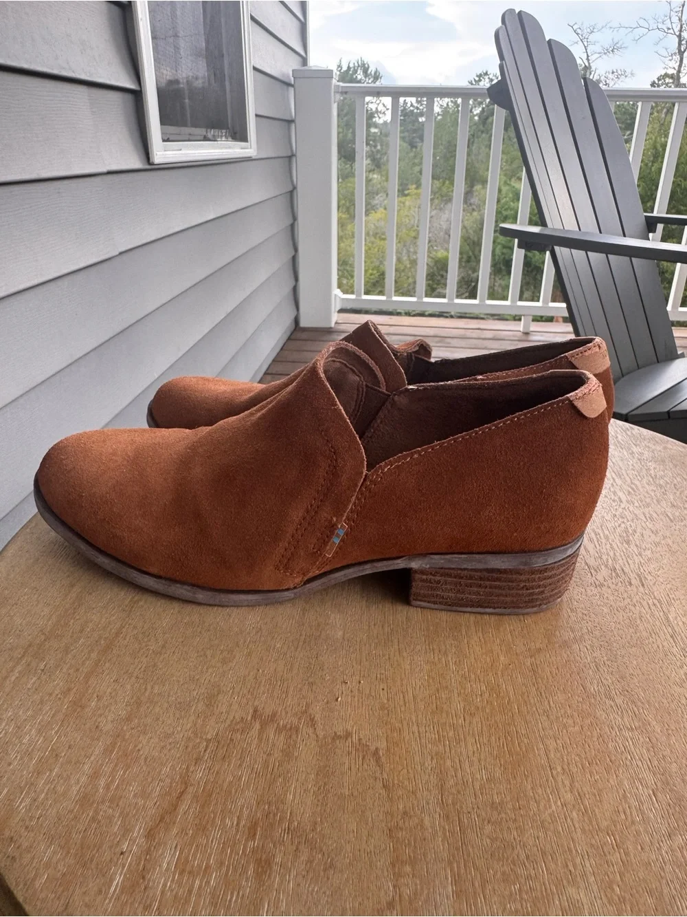 TOMS Shaye Camel Brown Suede Slip-On Ankle Booties Women’s 7.5